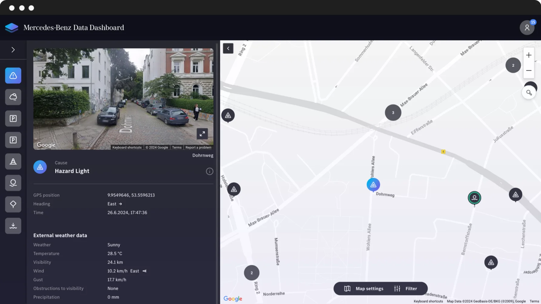 Warn about slippery roads using our real-time sensor data to protect road users in the immediate vicinity from the hazard.