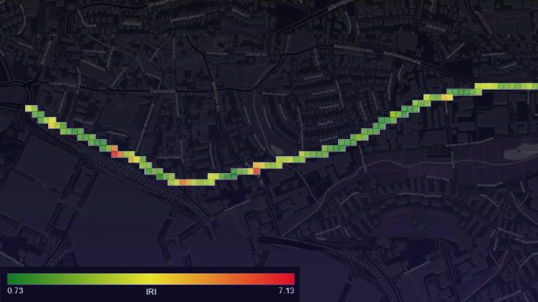 Display the International Roughness Index 10 (IRI10) and Root Mean Square Error (RMSE) on 10-meter segments on a dashboard.
